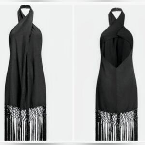 Super Sexy Elegant 100% Linen Black Strapless Fringed Dress by Zara